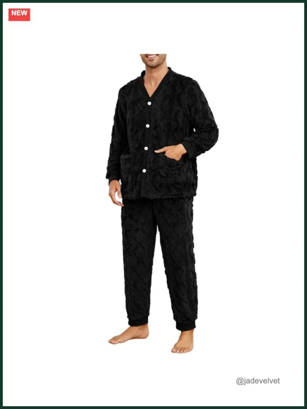Men's Plush Pajama Sets with Pockets Cozy Loungewear Set